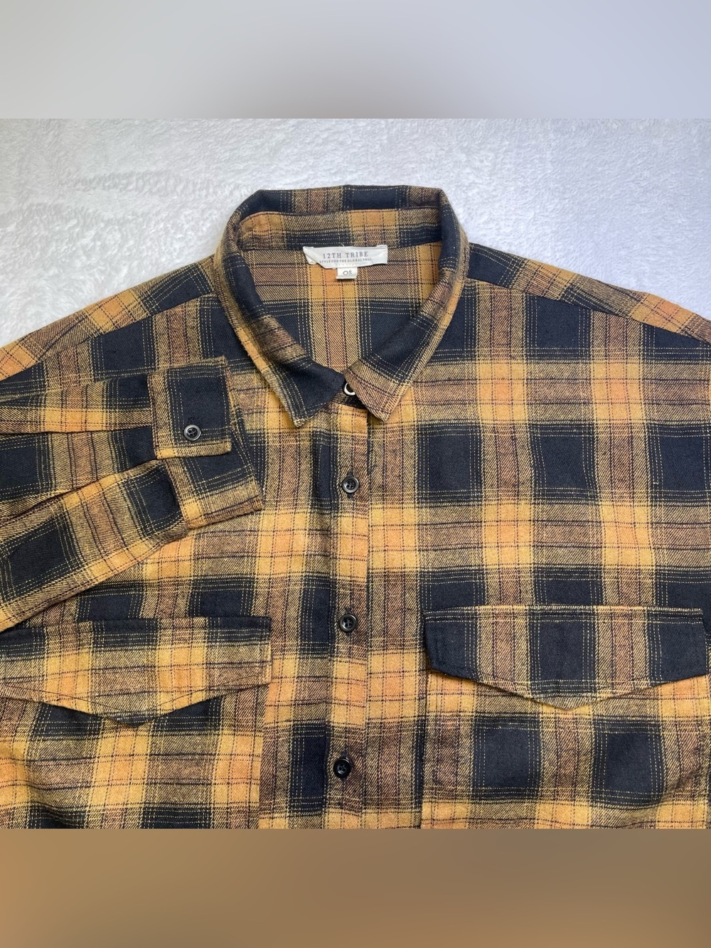 12th Tribe Fireside Mocha Plaid Flannel Shirt Oversized Shacket Brown Black OS